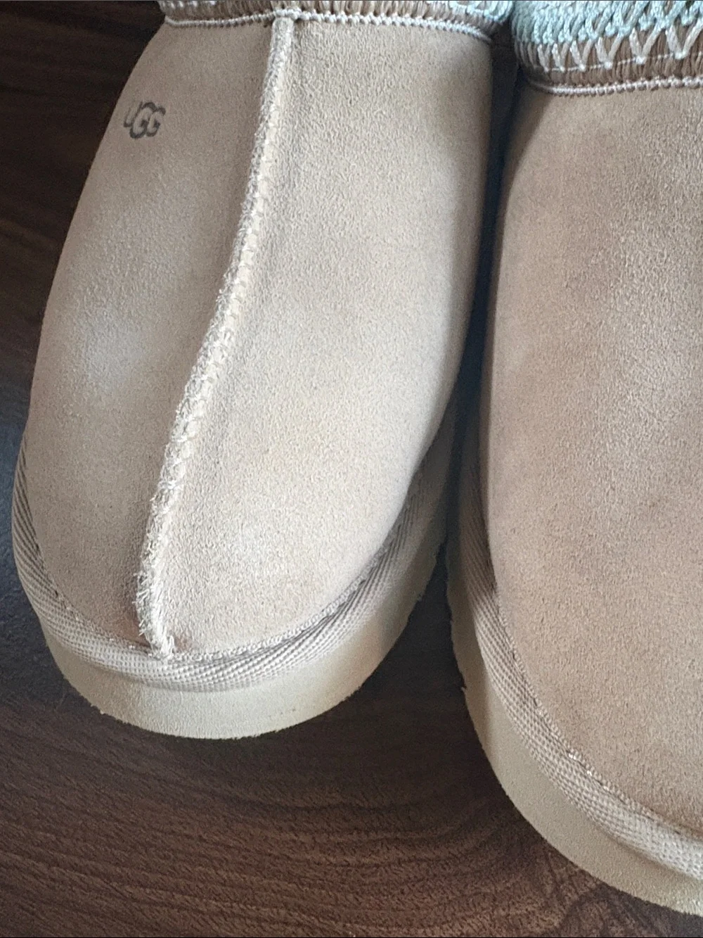 UGG Girls 5 Chestnut and Aqua Cozy Suede Slip-On Slippers VGUC